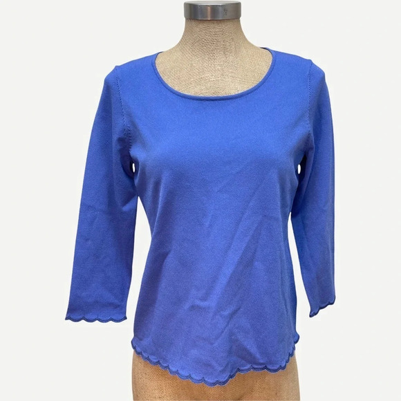 CARLISLE Blue Top with Scalloped Hem‎ M - Picture 1 of 6